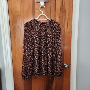 LOFT Floral Blouse - Black and Pink